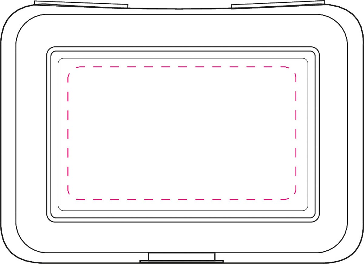 in het midden van het deksel (11x6,4 cm)