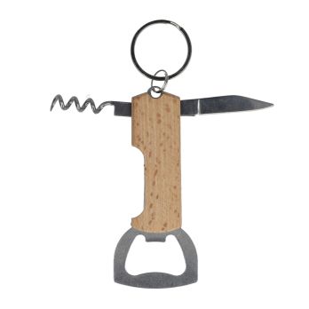 Bamboe wijn- en flesopener sleutelhanger