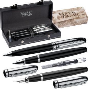 3-delige Mark Twain metalen schrijfset 