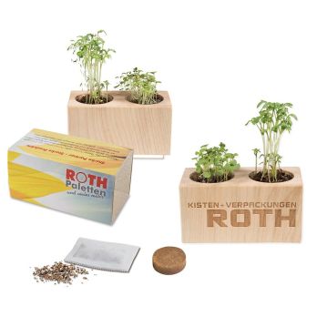 Plantenhouder hout set met 2 zaden