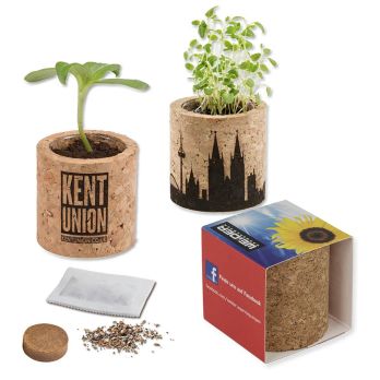 Bloempot rond met zaden, lasergravure rondom