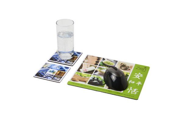 Q-Mat® Mousepad- und Untersetzer-Set 3 - schwarz 