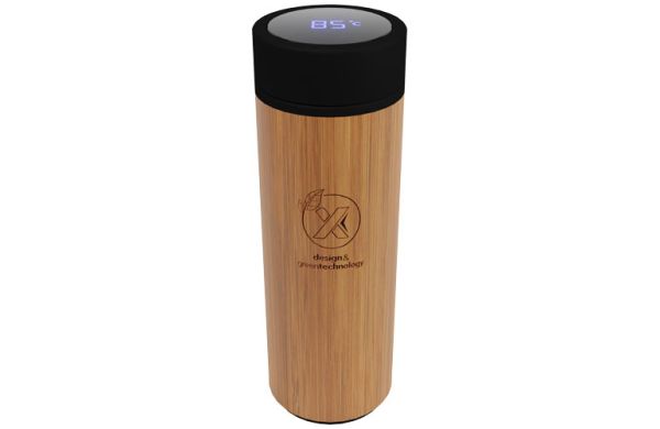 SCX.design D11 500 ml Smart Flasche  aus Bambus mit Leuchtlogo - holz 