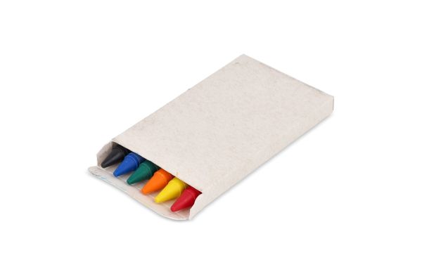 6 Wachsmalkreiden in einer Schachtel aus recyceltem Milchkarton, ecru