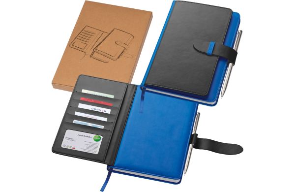 A5 Notizbuch mit Visitenkartenmappe - blau