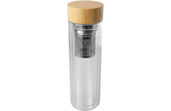 Bailey 400 ml Flasche aus Borosilikatglas mit Infuser und Bambusdeckel, weiss