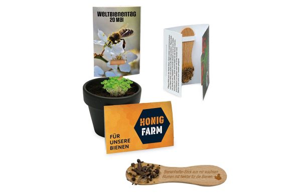 Bijenhelperstokje met zaden, standaard gravure