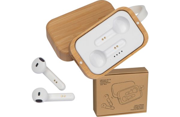 Bluetooth Kopfhörer in einer Bambusbox - beige