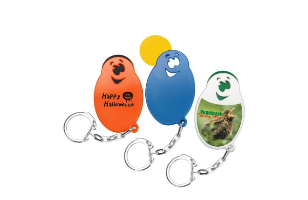 Chiphouder met 1€-muntje, schakelketting en ring "Gezicht"