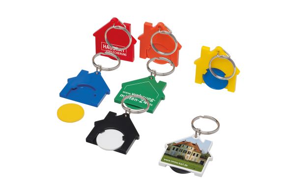 Chiphouder met 1€-muntje en ring "Huis"