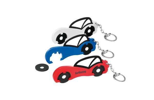 Chiphouder met schakelketting, ring en twee 1€-muntjes "Auto"