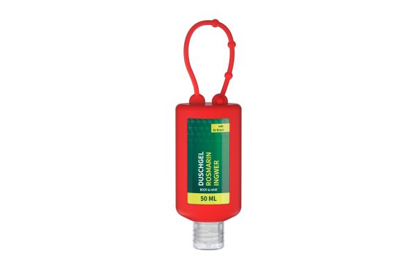 Duschgel Rosmarin-Ingwer, 50 ml Bumper rot, Body Label (R-PET)