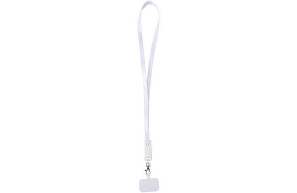 Franz 5 in 1 Lanyard Kabel aus recyceltem Kunststoff für Smartphones mit integrierter Datensynchronisierung und 65 W Schnellladefunktion, weiss
