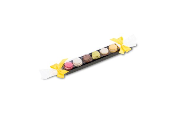 Geschenkartikel: Macaron-Stokje met strik - zes kleurrijke macarons (60 g)