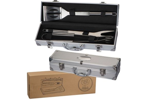 Grillkoffer aus Metall - silbergrau