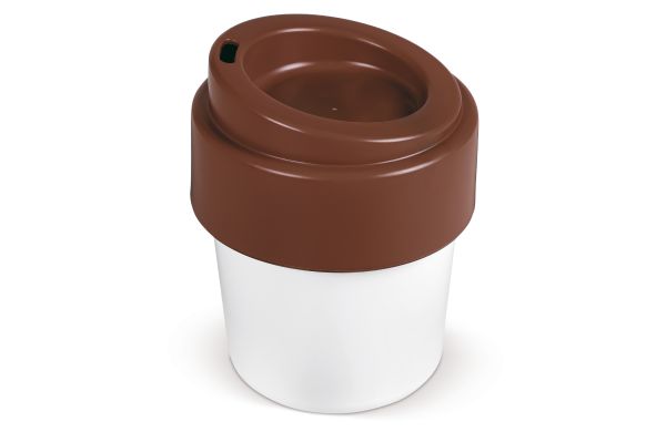 Heiß-aber-cool Kaffeebecher mit Deckel 240ml, weiß-braun