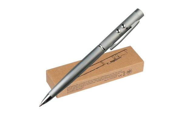 Laserpointer + LED mit Kugelschreiber - silbergrau