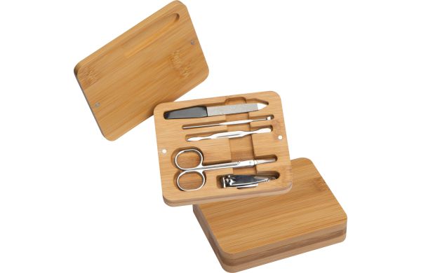 Manikürset in Bambusetui - beige