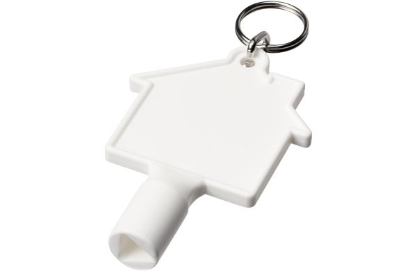 Maximilian Universalschlüssel in Hausform als Schlüsselanhänger aus recyceltem Kunststoff, weiss