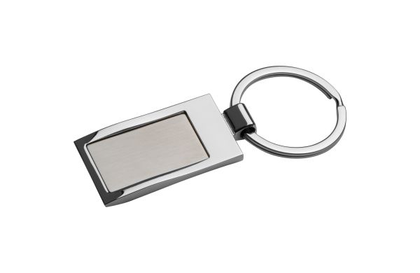 Metalen sleutelhanger, verchroomd, rechthoekig
