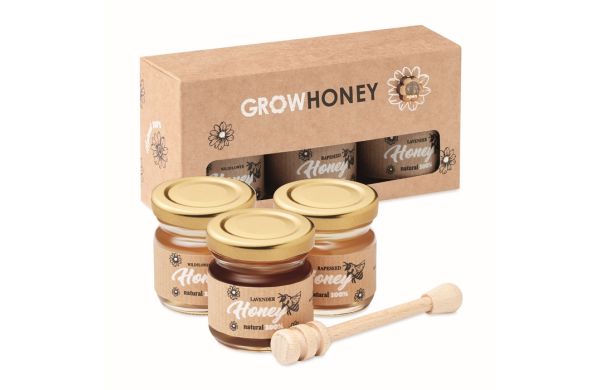 BEEBEE SET Wildblumenhonig 3er Set - holzfarben