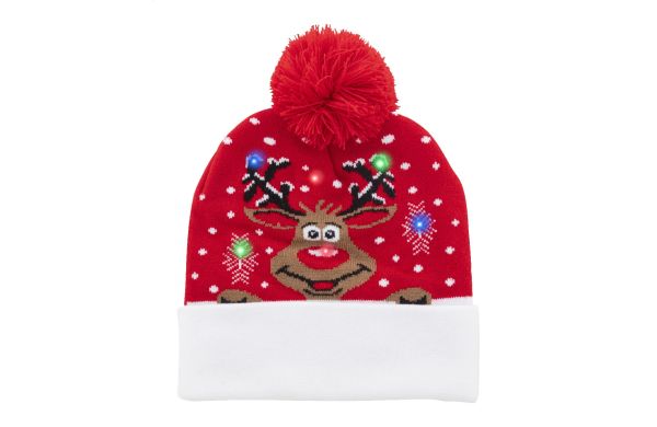 Norrsken Weihnachts-LED-Wintermütze, rot, Rentier