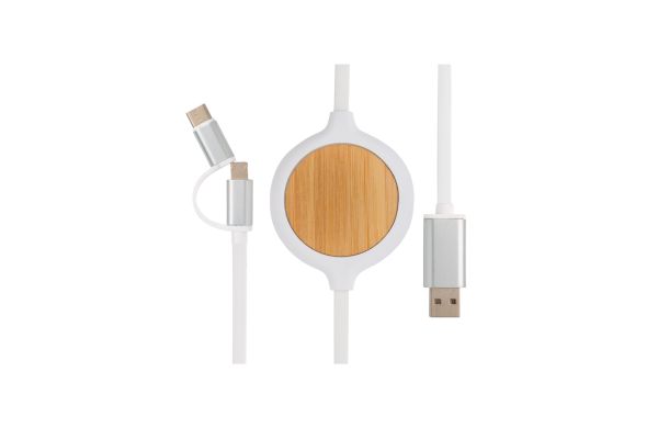 3-in-1 Kabel mit 5W Bambus Wireless Charger/weiß