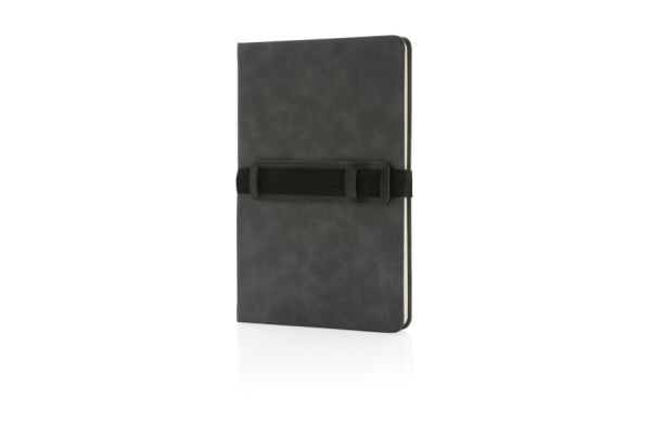 Deluxe Hardcover PU Notizbuch mit Handy- und Stiftehalter/grau