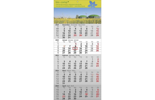 Papierwandkalender mit 5 Monaten auf einer Seite, 3-sprachig (D,GB,F), deutsche Feiertage