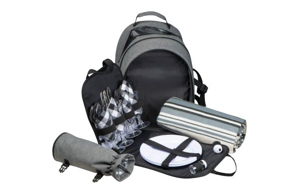 Picknickrucksack für 4 Personen mit Picknickdecke - anthrazit