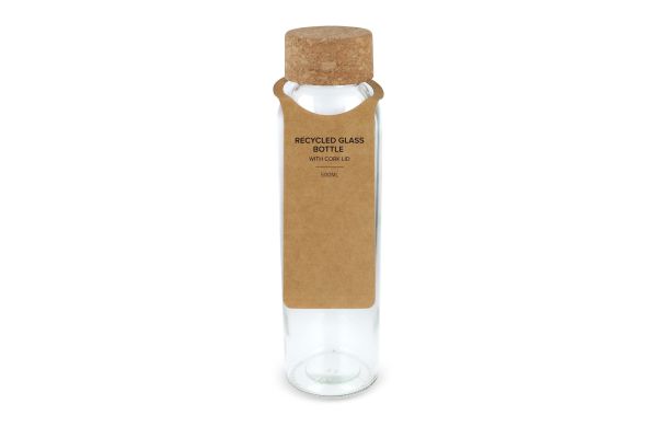 Recycling-Glasflasche mit Korkdeckel 500ml, transparent