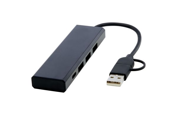 Rise USB 2.0 Hub aus recyceltem RCS Aluminium, schwarz