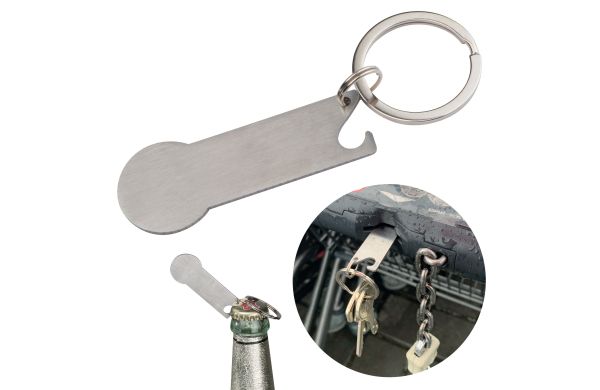 Sleutelhanger met boodschappenchip en flesopener