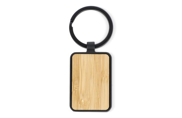 Schlüsselanhänger aus Bambus und Metall rechteckig, schwarz