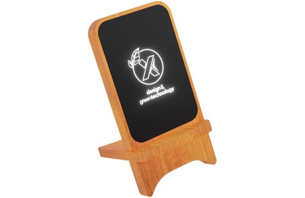 SCX.design W16 kabelloser 15-Watt-Ladeständer aus Holz mit Leuchtlogo, holz