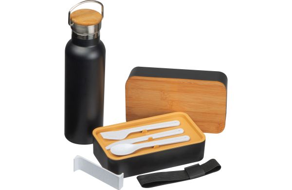 Set aus Lunchbox und Trinkflasche - schwarz