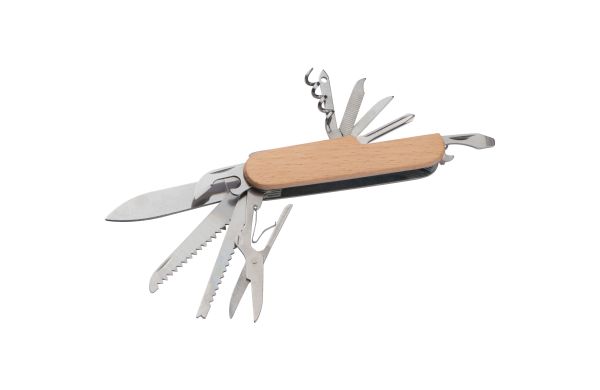 Taschenmesser aus Edelstahl mit Holzummantelung - beige