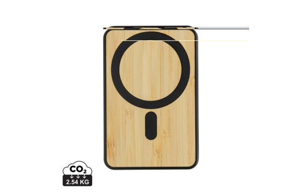 Zen 5000mAh 5W magnetische Bambus-Powerbank aus RCS rPlastik, schwarz
