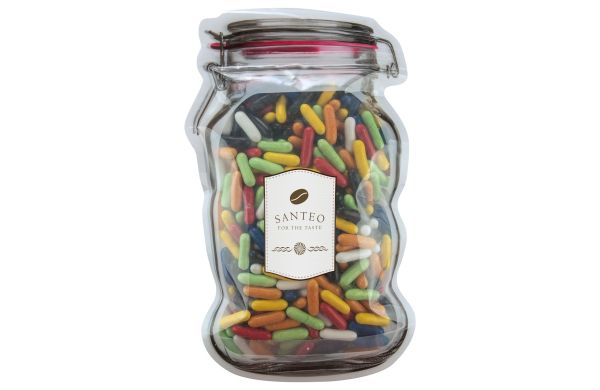 Briefkasten-"Weckglas" maxi mit Süssigkeiten, Transparent
