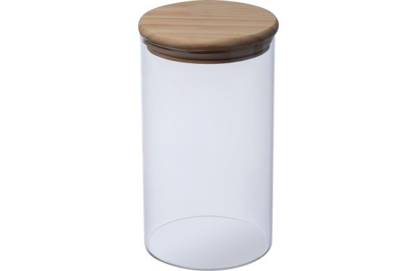 Dose aus Borosilikatglas mit Kiefernholzdeckel 1000ml - transparent