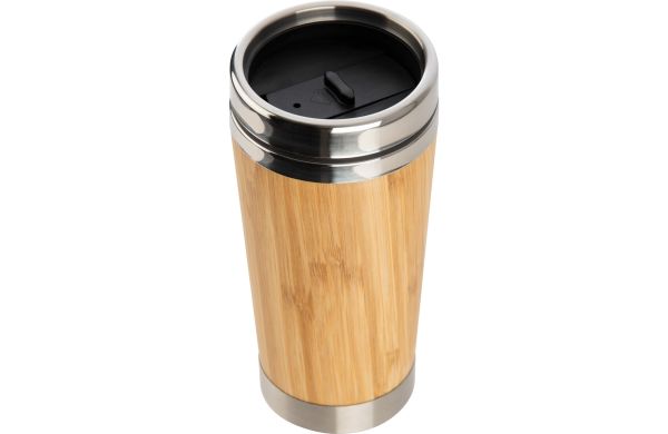 Edelstahlbecher mit Bambussummantelung, 400 ml - beige