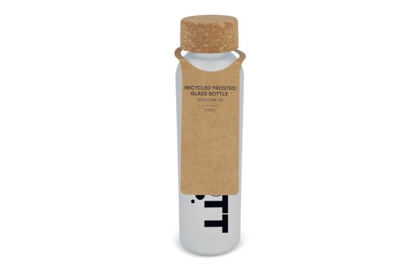 Gefrostete flasche aus recyceltem Glas mit Korkdeckel 500ml, gefrostet weiss