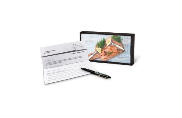 Geschenkartikel: Zalmgeschenk in Houten Doos: Genieter