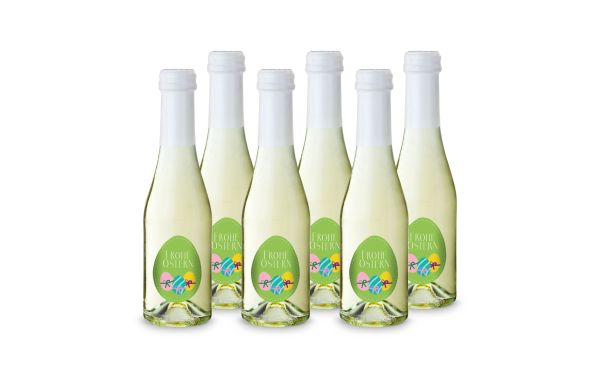 Geschenkartikel: Paaspiccolo - 6 x Secco Piccolo 0,2 l - doorzichtige fles, witte capsule