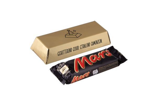 Goldbarren mit Schokoriegel, Gold, Mars Riegel
