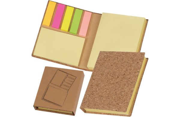 Haftmarker- und Haftnotizbuch mit Korkumschlag - beige