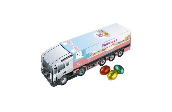 Lkw mit Osterschokolade, Weiß, Ostereier Haselnuss knusprig groß