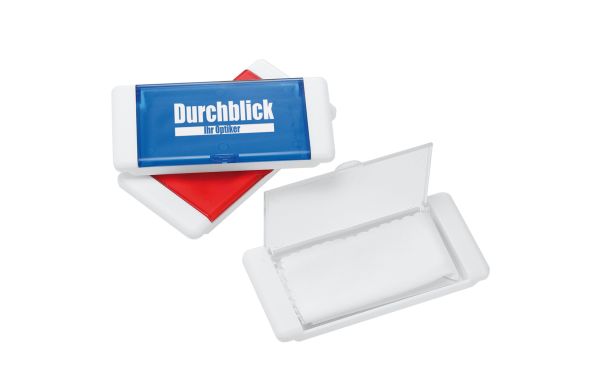 Mikrofasertuch Box_ weiß-blau-transparent