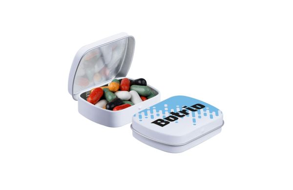 Mini Klappdeckeldose mit Süßigkeiten, Weiß, Lakritzstangen mix