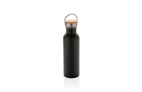 Moderne Stainless-Steel Flasche mit Bambusdeckel/schwarz
